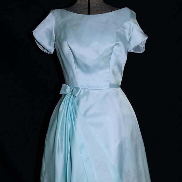 VTG 60's Pastel Turquoise Blue Party Prom Dress - Picture 2 of 14